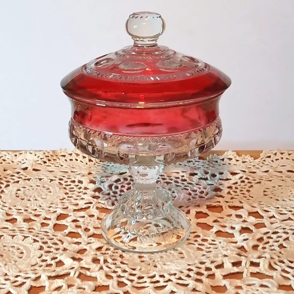 Indiana Glass Kings Crown Thumbprint Candy Dish VINTAGE - Picture 1 of 5
